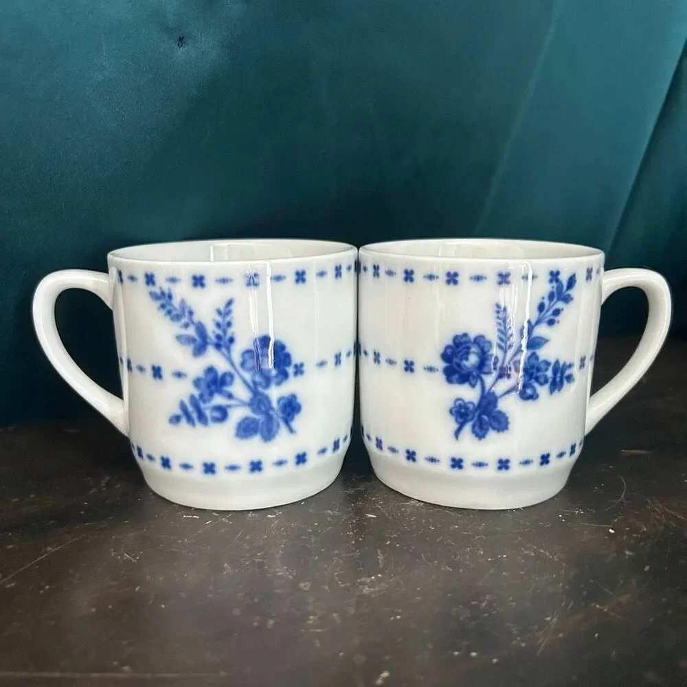 Flow Blue by Williams Sonoma 2 Ceramic Coffee Cups